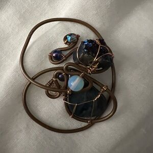 Large Copper Wire Cluster Pendant of Blue Labradorite , Cobalt Aura, Opal Stones